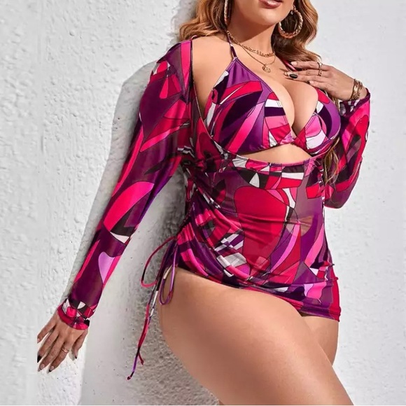 3 Piece Printed Halter Bikini Set with Cover Up - Picture 1 of 5